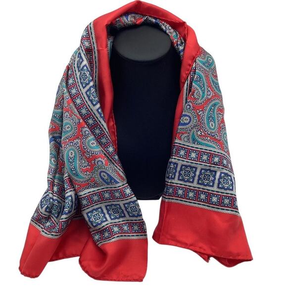 Red Paisley Silk Square Scarf Unisex Floral Embroidered - Picture 1 of 6